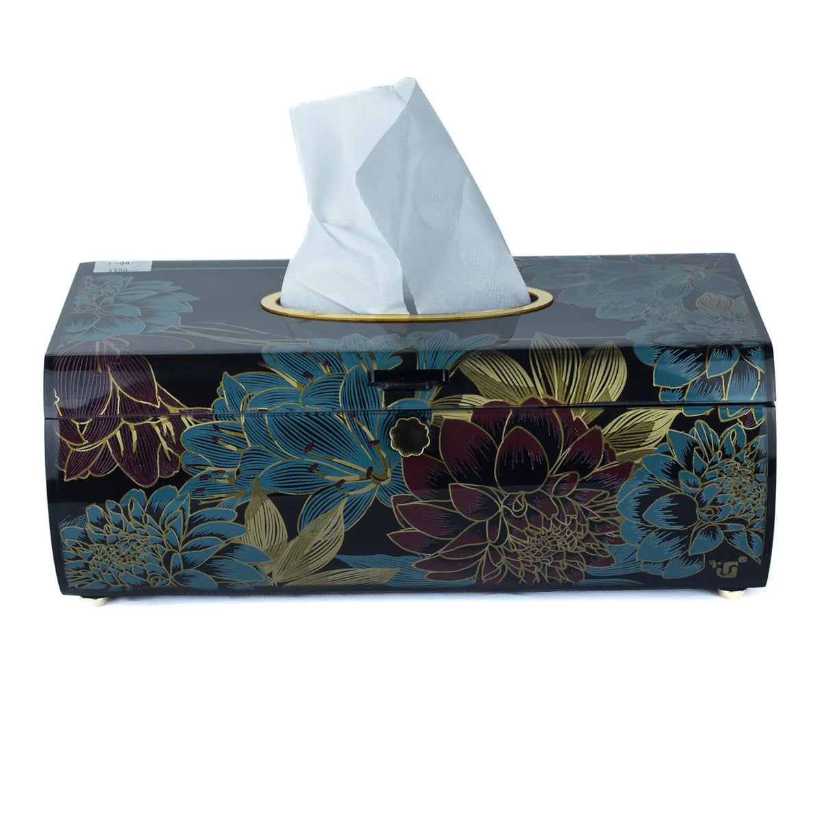 Modern Floral Print Tissue Box Holder - Elegant Black & Grey Floral Design