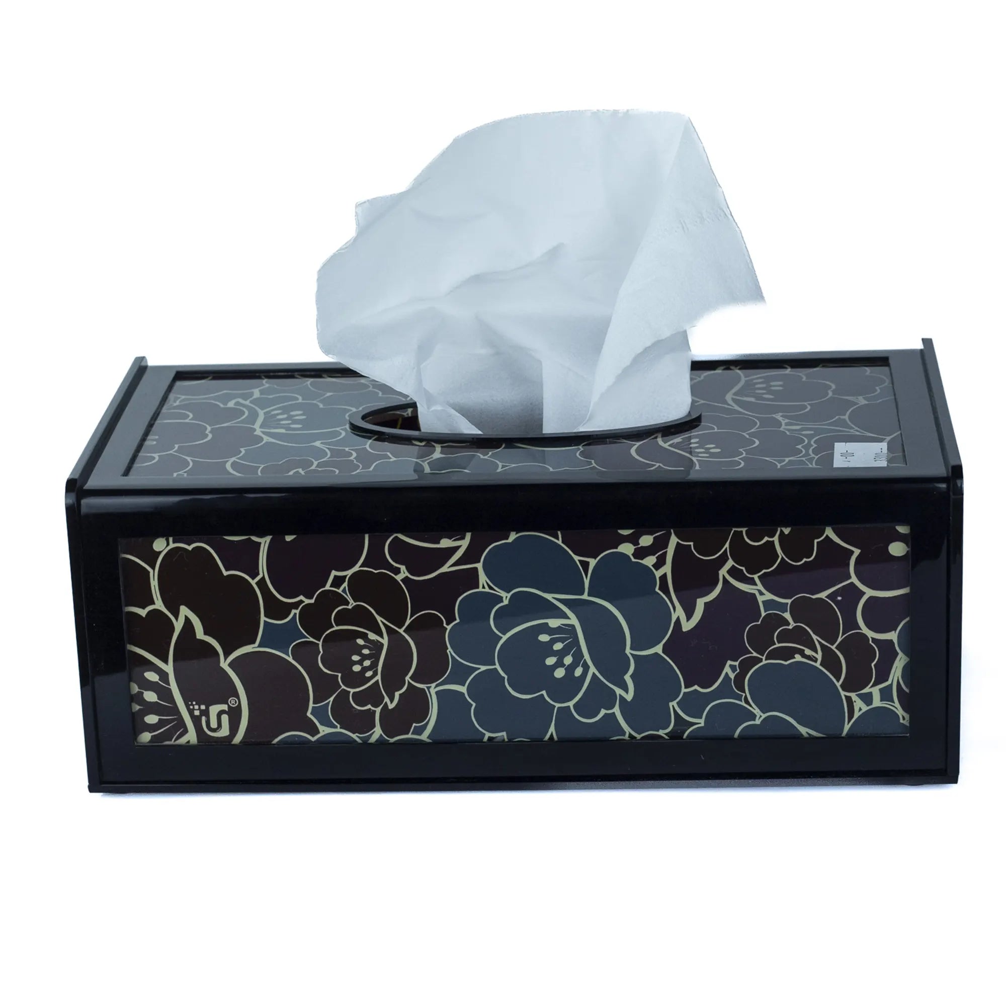 Modern Floral Print Tissue Box Holder - Elegant Black & Grey Floral Design