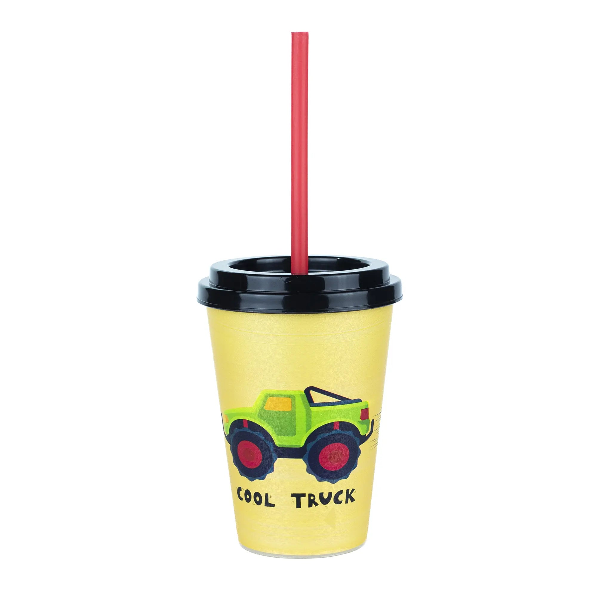 Kids' Reusable Tumbler Cup with Lid and Straw - Fun Vehicle Print