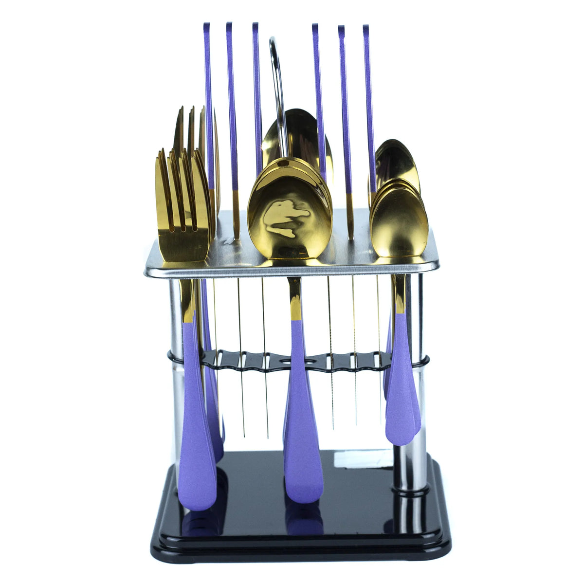 Set of 6 Stainless Steel Dessert / Tea Spoons - Polished Finish & Purple Grip