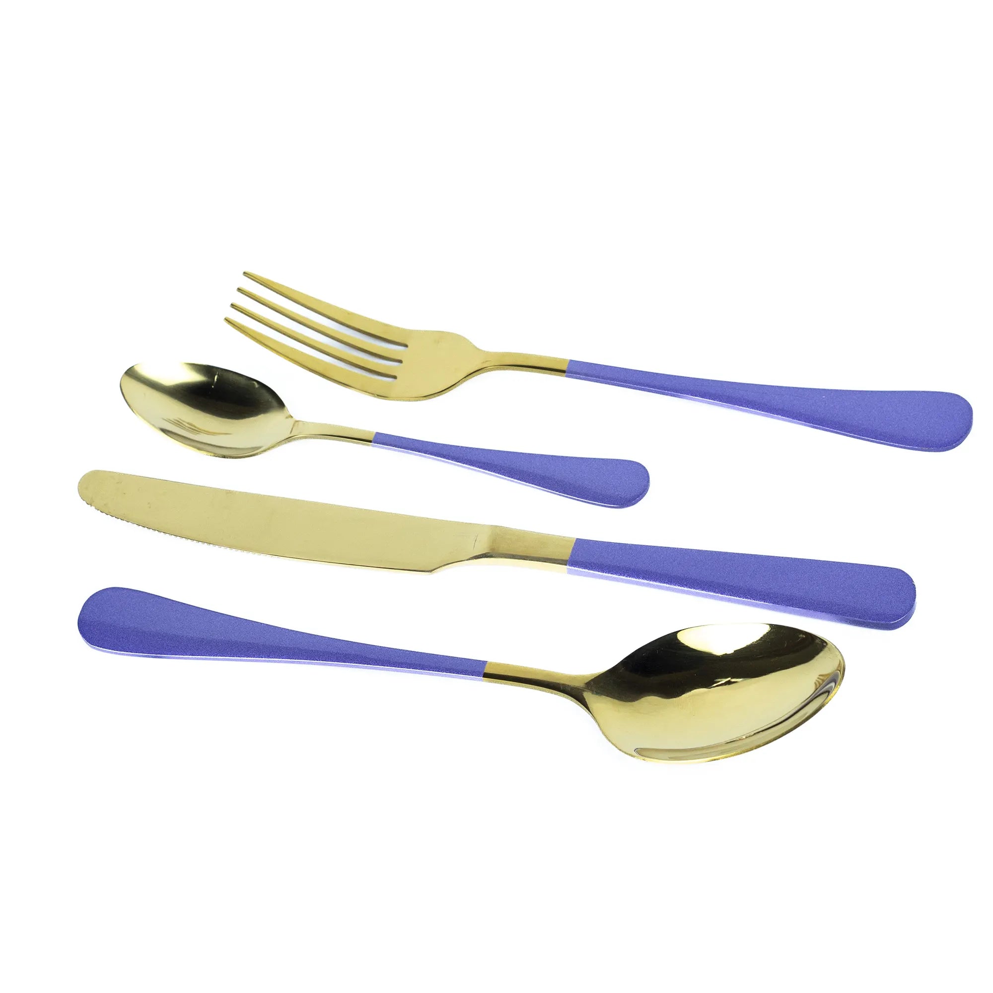 Set of 6 Stainless Steel Dessert / Tea Spoons - Polished Finish & Purple Grip