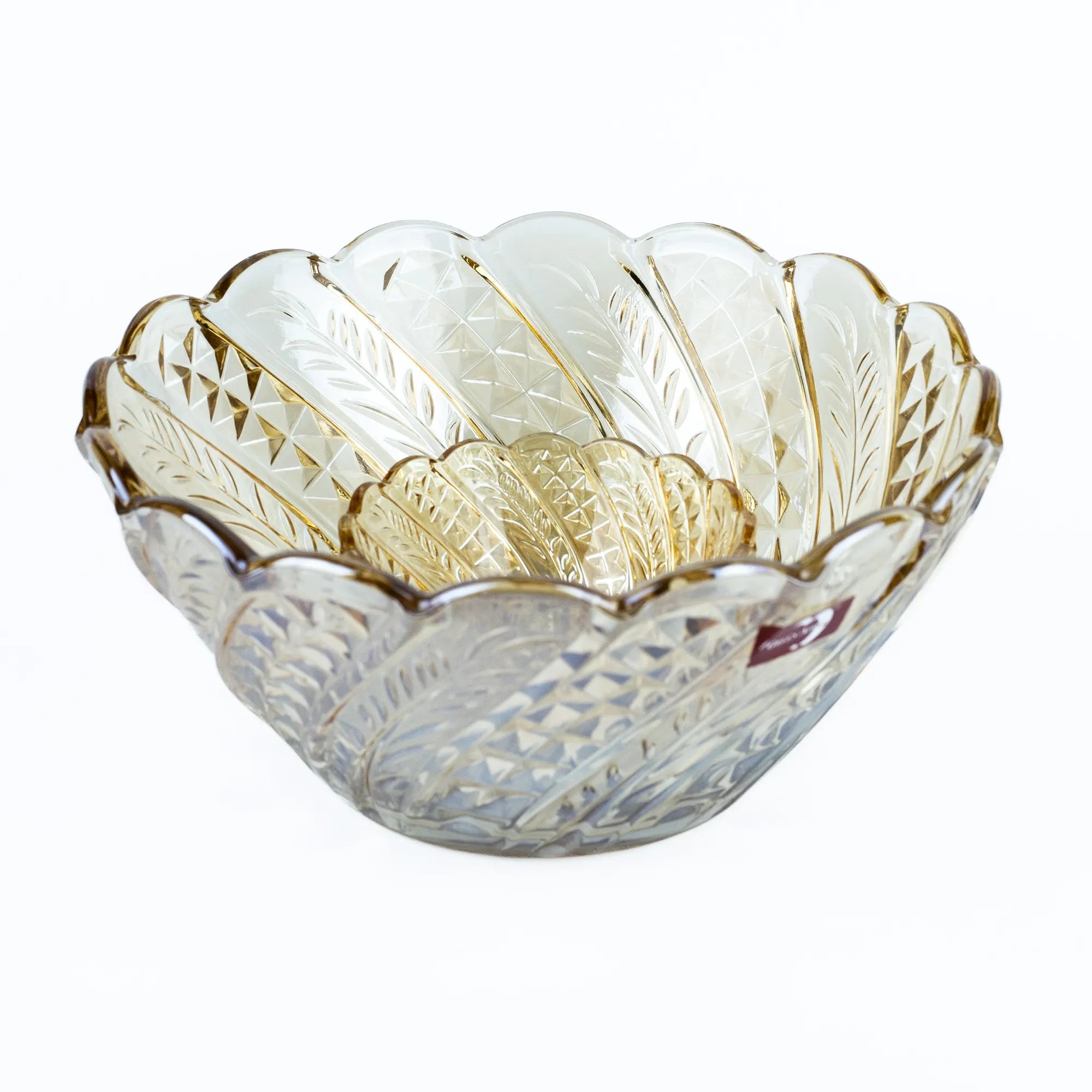 Elegant Glass Serving Bowl with Crystal & Leaf Etching - Decorative Centerpiece
