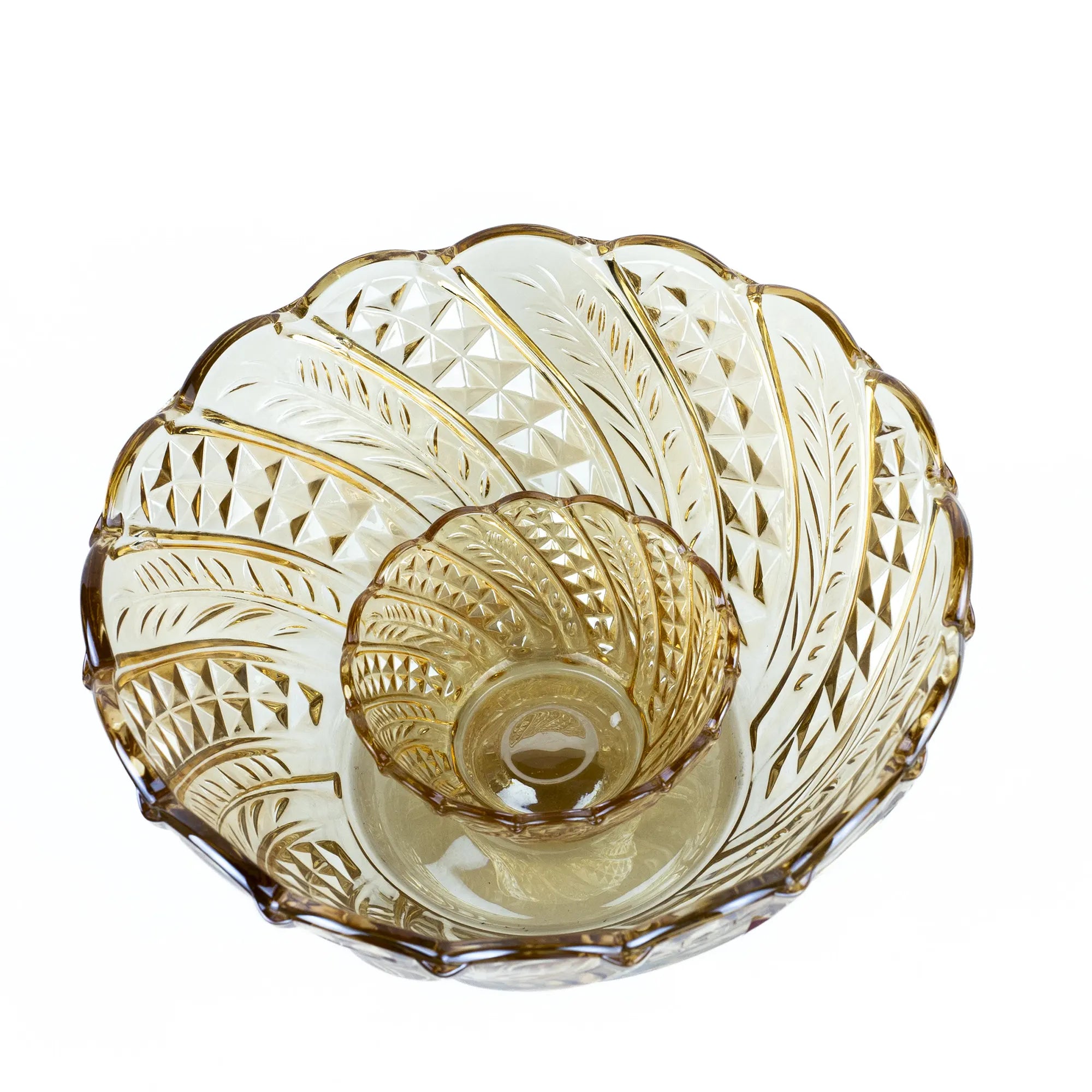 Elegant Glass Serving Bowl with Crystal & Leaf Etching - Decorative Centerpiece