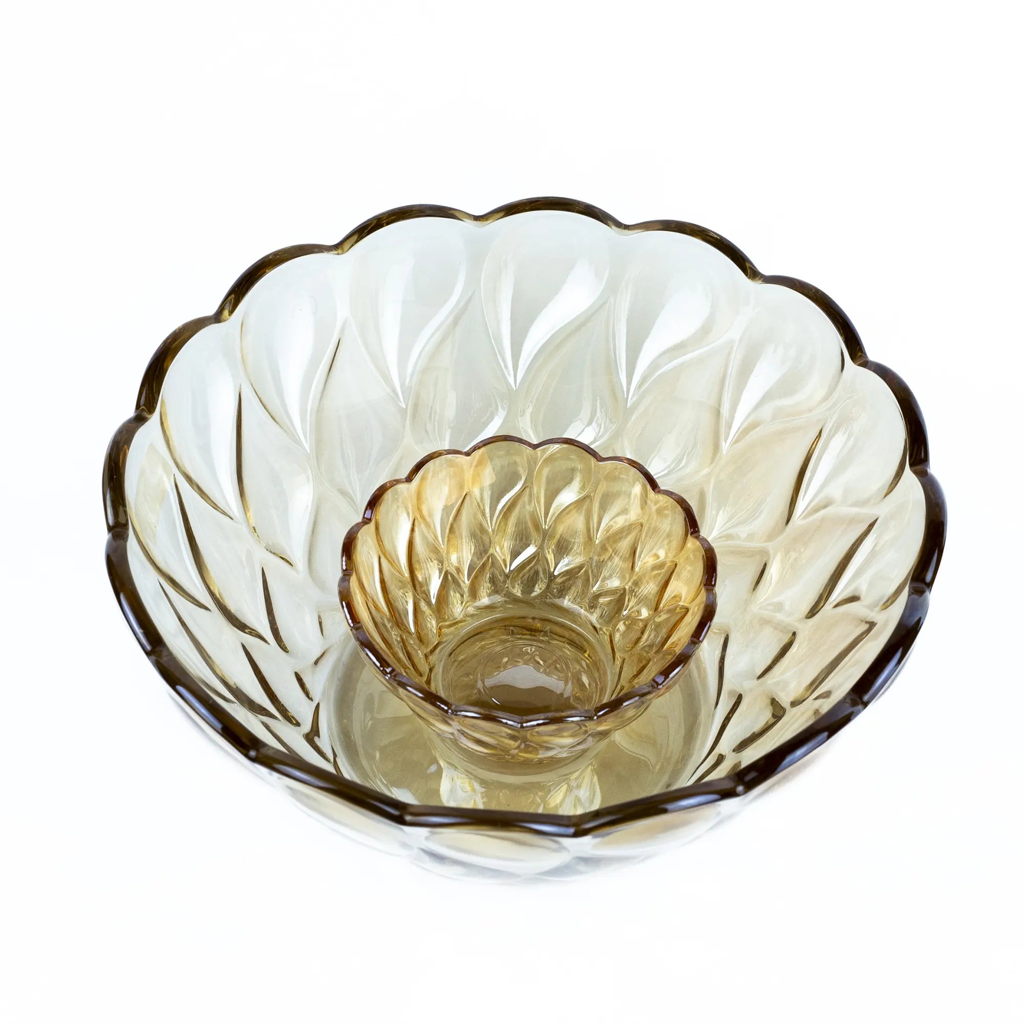 Elegant Glass Serving Bowl with Crystal & Leaf Etching - Decorative Centerpiece
