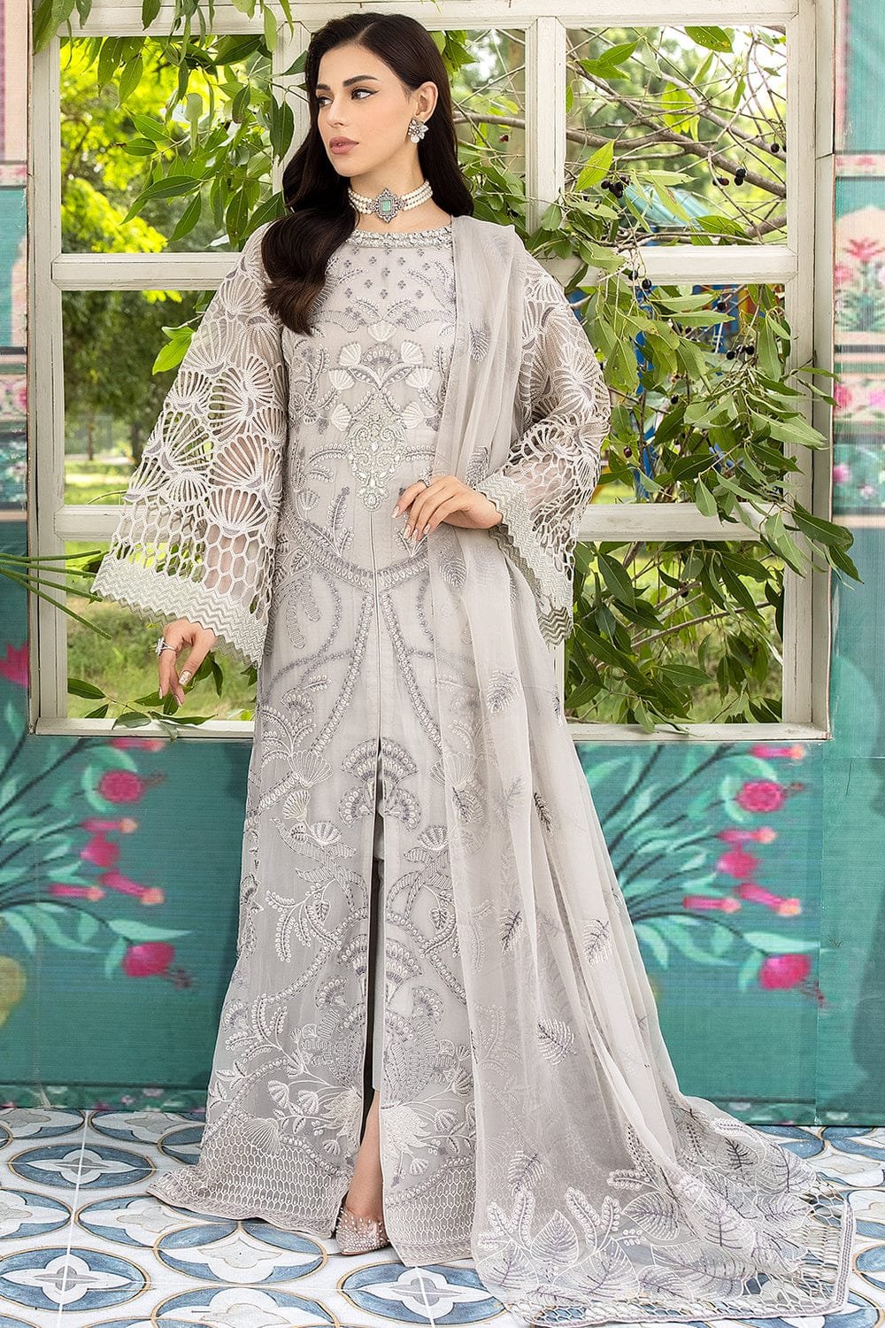 Flossie Embroidered Chiffon Suit