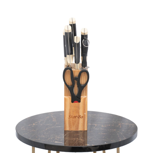 Star Bo Knife Set with Scissor and Wooden Stand - Versatile Kitchen Cutlery Collection